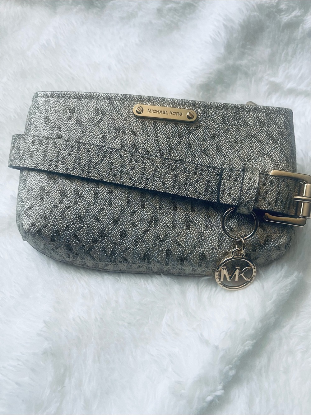 Michael Kors Silver Metallic Monogram Belt Bag